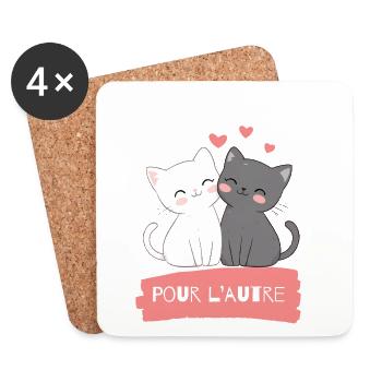 Félins amoureux pour l'autre - Dessous de verre (lot de 4) - blanc - Devant