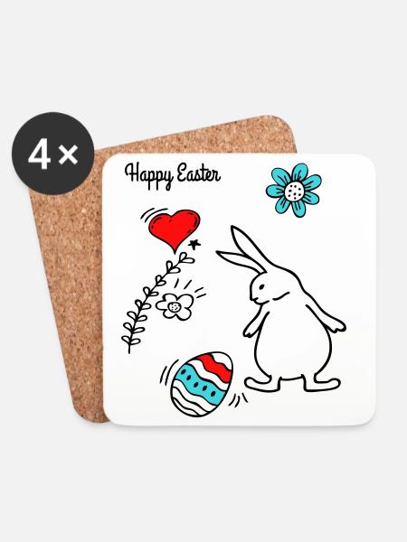 Happy Easter - Untersetzer (4er-Set) - Weiß