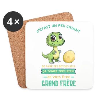 Dino mignon, Grand frère arrive - Dessous de verre (lot de 4) - blanc - Devant