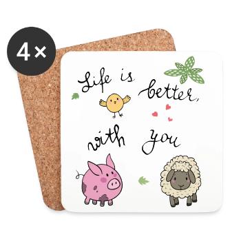 Farm, life is better with you - Coasters (set of 4) - white - Front