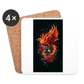 Phoenix Skull in Flames and Roses - Coasters (set of 4) - white - Front