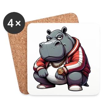 Hiphop Potamus Nilpferd - Untersetzer (4er-Set) - Weiß - Vorne