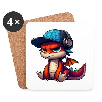 HipHop-Drache - Untersetzer (4er-Set) - Weiß - Vorne