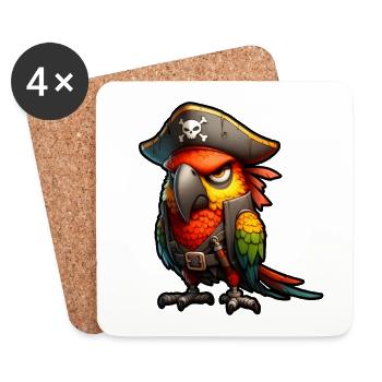 perroquet pirate rouge - Dessous de verre (lot de 4) - blanc - Devant
