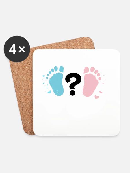Pastel Baby Footprints and Question - Coasters (set of 4) - white