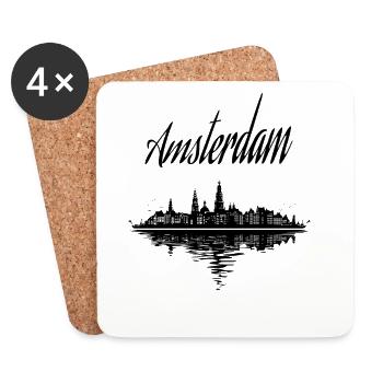 Amsterdam Vibes - Cadeau, Souvenir - Dessous de verre (lot de 4) - blanc - Devant
