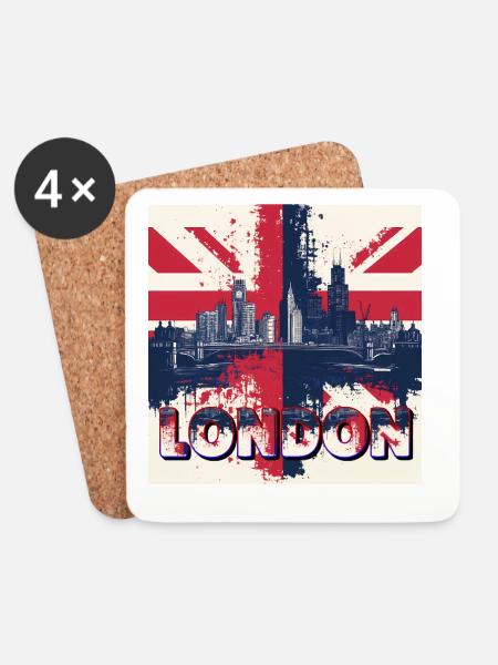 London Skyline Union Jack Splash - Untersetzer (4er-Set) - Weiß