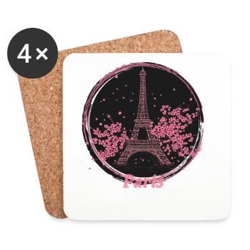 Paris Pink Blossom Emblem - Coasters (set of 4) - white - Front