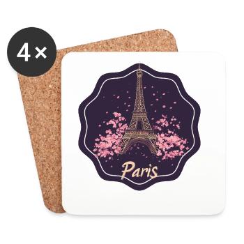 Paris Blossom Eiffel Icon on Purple - Coasters (set of 4) - white - Front