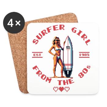80s Surfergirl Retro Pixel Art Shirt - Coasters (set of 4) - white - Front