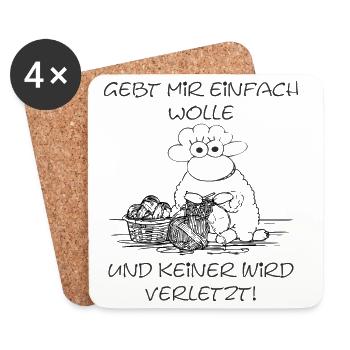 Gebt mir einfach Wolle Schaf-Motiv für Strickfans - Untersetzer (4er-Set) - Weiß - Vorne