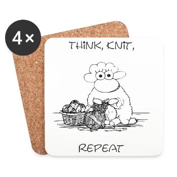 Think, Knit, Repeat – Motif mouton pour les fans de tricot - Dessous de verre (lot de 4) - blanc - Devant