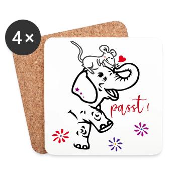 Elefant und Maus - Untersetzer (4er-Set) - Weiß - Vorne