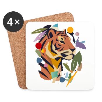 Tigre abstrait dans le style artistique - Dessous de verre (lot de 4) - blanc - Devant
