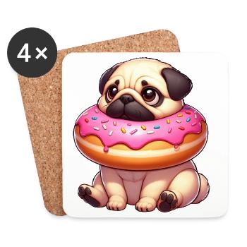 Chien carlin mignon avec dessert de grignotage de beignet - Dessous de verre (lot de 4) - blanc - Devant