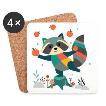 Playful raccoon happily juggling apples - Coasters (set of 4) - white - Front