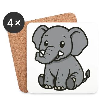Cute Cartoon Elephant – Gentle Giant - Coasters (set of 4) - white - Front