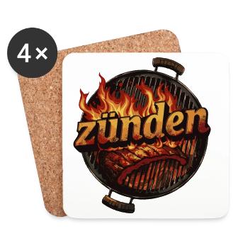 zünden grillen Grill BBQ anzünden Geschenk - Untersetzer (4er-Set) - Weiß - Vorne