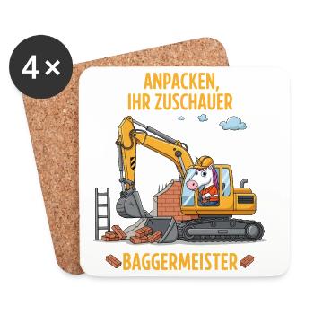 Einhorn Baggermeister - Untersetzer (4er-Set) - Weiß - Vorne