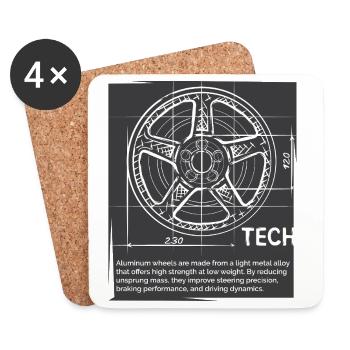Tuning Cars and Rims - Wheel Illustration - Coasters (set of 4) - white - Front