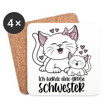 Ich werde eine große Schwester - Katzen Baby Katze - Untersetzer (4er-Set) - Weiß - Vorne