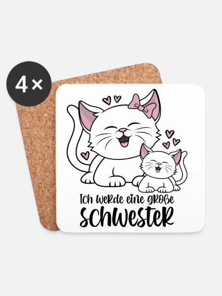 Ich werde eine große Schwester - Katzen Baby Katze - Untersetzer (4er-Set) - Weiß