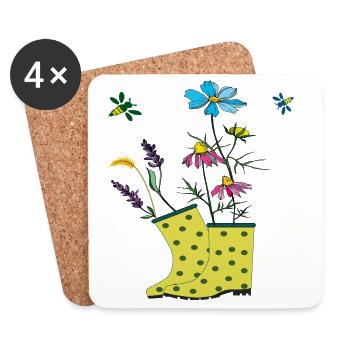 Bottes de jardin avec des fleurs et des herbes - Dessous de verre (lot de 4) - blanc - Devant
