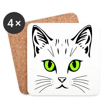 Katzenmotiv – Farbe & Augen personalisierbar - Untersetzer (4er-Set) - Weiß - Vorne