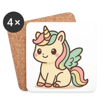 Cute Rainbow Winged Unicorn - Coasters (set of 4) - white - Front