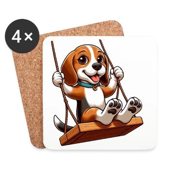 Beagle joyeux sur balançoire chien de terrain de jeu - Dessous de verre (lot de 4) - blanc - Devant