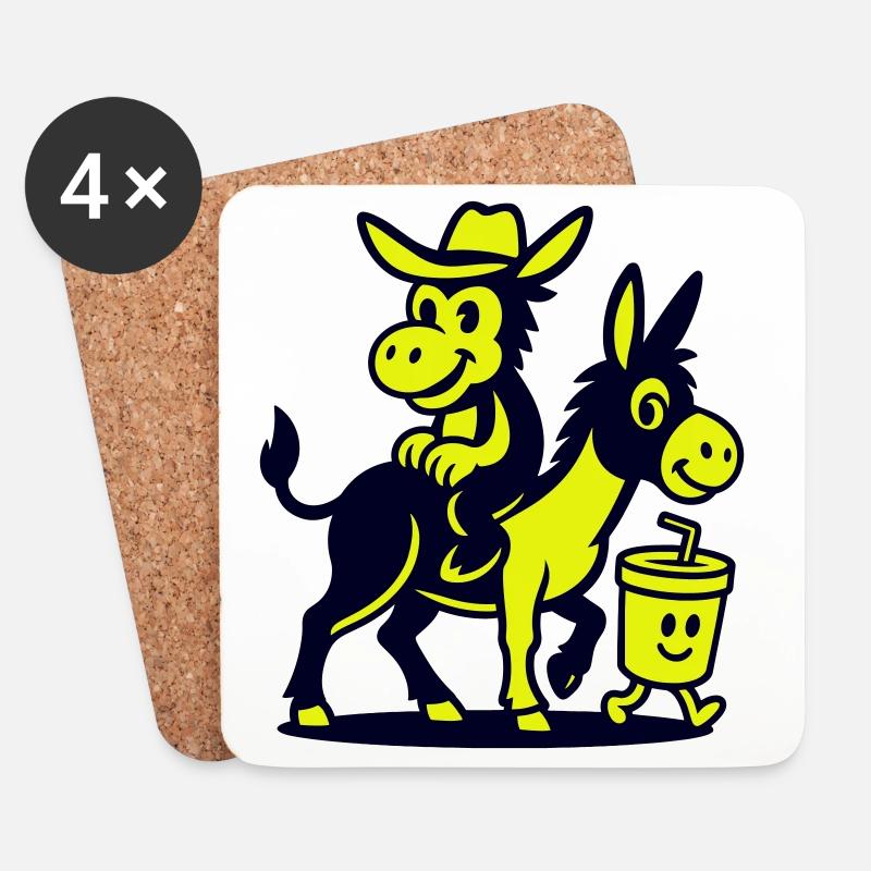 Esel auf Esel und Drink - Untersetzer (4er-Set) - Weiß