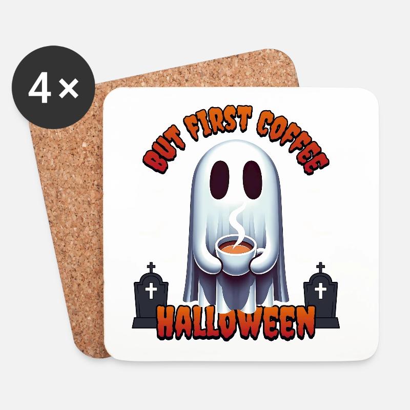 But First Coffee Halloween - Untersetzer (4er-Set) - Weiß