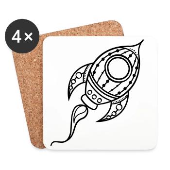 Rocket Ship Doodle Space Travel - Coasters (set of 4) - white - Front