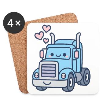 Kawaii Truck Shirt mit Herz Auspuff Liebe LKW - Untersetzer (4er-Set) - Weiß - Vorne