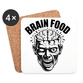 Brain Food – Lustiger Zombie mit Gehirn - Untersetzer (4er-Set) - Weiß - Vorne