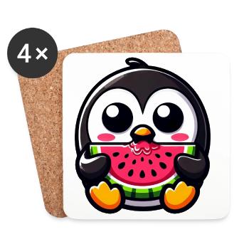 Pingouin mignon avec Melon Chibi Fruit Sweet - Dessous de verre (lot de 4) - blanc - Devant