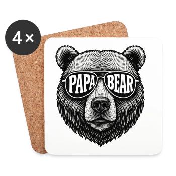 Geschenkidee Papa Bear Retro Look mit Sonnenbrille - Untersetzer (4er-Set) - Weiß - Vorne