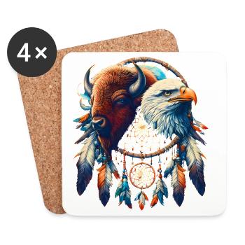 Falcon and Ethereal Buffalo Mandala - Coasters (set of 4) - white - Front