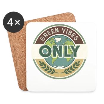 Vintage Globe Green Vibes Only - Untersetzer (4er-Set) - Weiß - Vorne