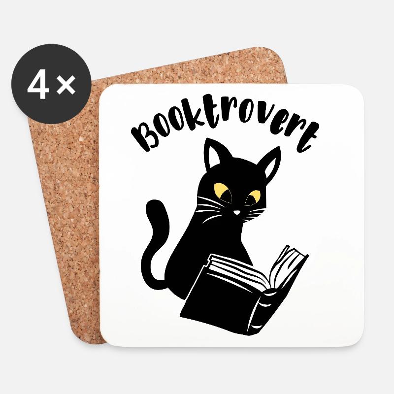 Booktrovert Katze mit Buch - Untersetzer (4er-Set) - Weiß