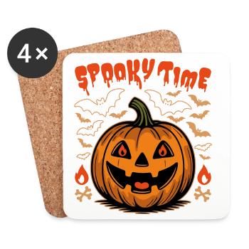 Spooky Time - Creapy süßer orangefarbener Kürbis und Fledermäuse - Untersetzer (4er-Set) - Weiß - Vorne