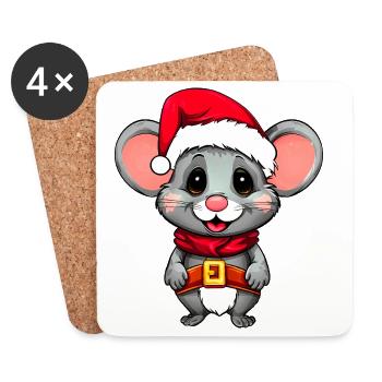 Souris Noël - Dessous de verre (lot de 4) - blanc - Devant