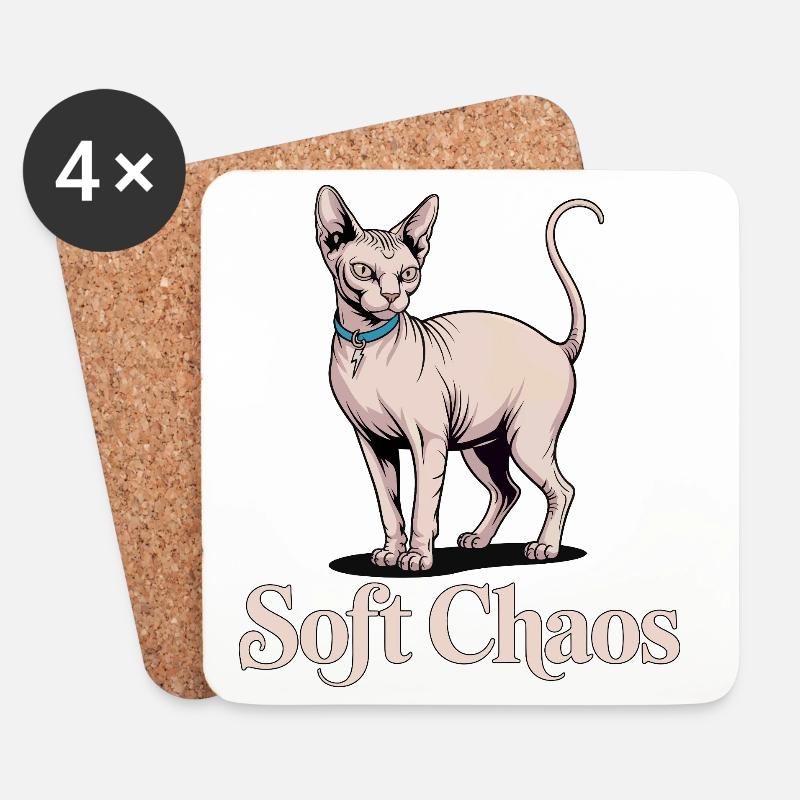 Soft Chaos Sphynx Cat - Coasters (set of 4) - white
