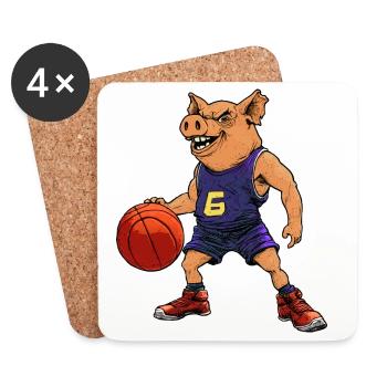 Basketballer Schwein - Untersetzer (4er-Set) - Weiß - Vorne