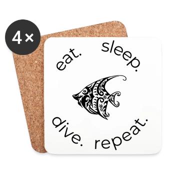 Manger dormir plonger Répéter – Poisson tribal - Dessous de verre (lot de 4) - blanc - Devant