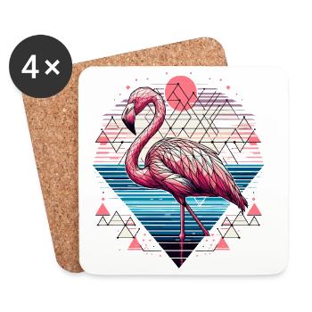 Illustration géométrique de la nature des flamants roses - Dessous de verre (lot de 4) - blanc - Devant