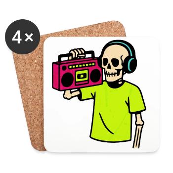 Neon Skeleton with Boombox – Retro Hip-Hop Vibes - Coasters (set of 4) - white - Front