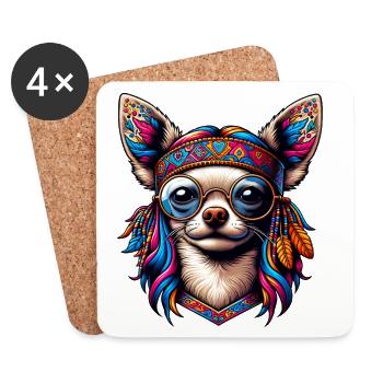 Chihuahua mit buntem Ethno-Motiv - Untersetzer (4er-Set) - Weiß - Vorne