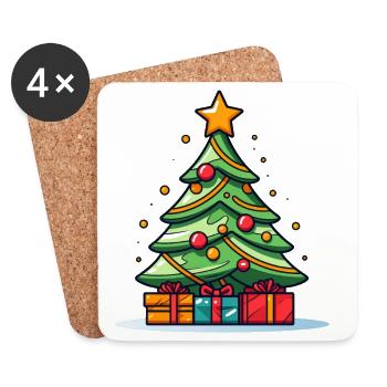 Arbre de Noël vibrant avec splendeur de cadeaux - Dessous de verre (lot de 4) - blanc - Devant