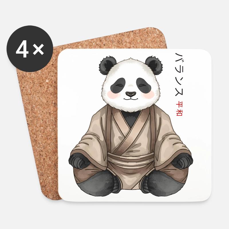  Anime Panda – Japanischer Zen Stil - Untersetzer (4er-Set) - Weiß